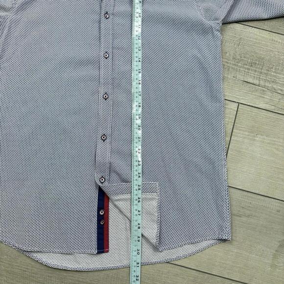 House of Cavani Slim Fit Dress Shirt Blue White Micro Houndstooth Cotton Men SzL - Picture 9 of 12